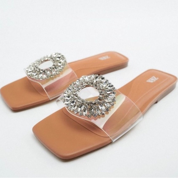 Zara Shoes - ZARA Vinyl Sandals with Embellished Buckle